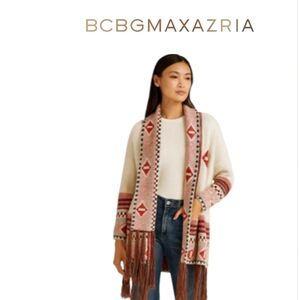 Maxsport Bohemian Open Front Aztec Tribal Geometric Fringe Tassel Shawl Cardigan